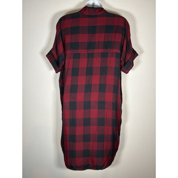 MADEWELL Shirt Dress Short Sleeve Deep Red Black Plaid Classic Holiday Size XS - Picture 5 of 7